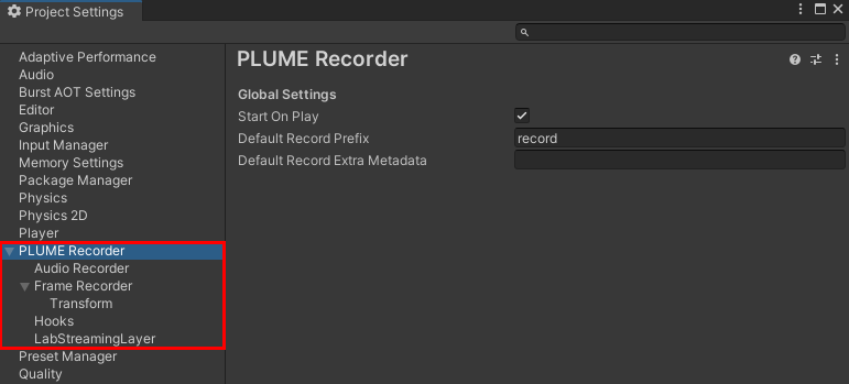 plume settings panel